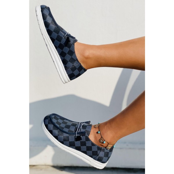 Blue Plaid Print Round Toe Canvas Sneaker