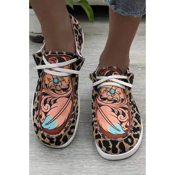 Leopard Floral Crisscross Flat Foot Loafers