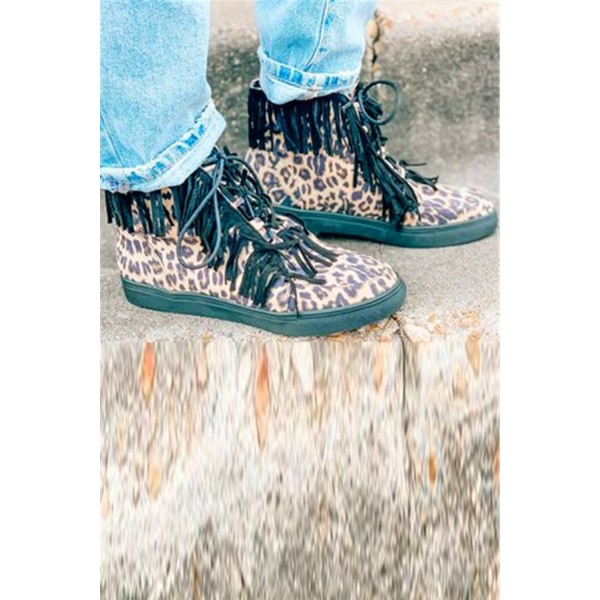 Leopard High-top Fringed Canvas Shoes