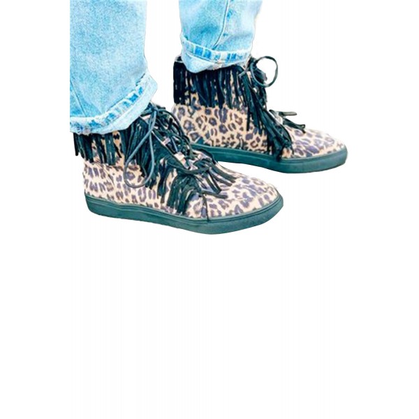 Leopard High-top Fringed Canvas Shoes