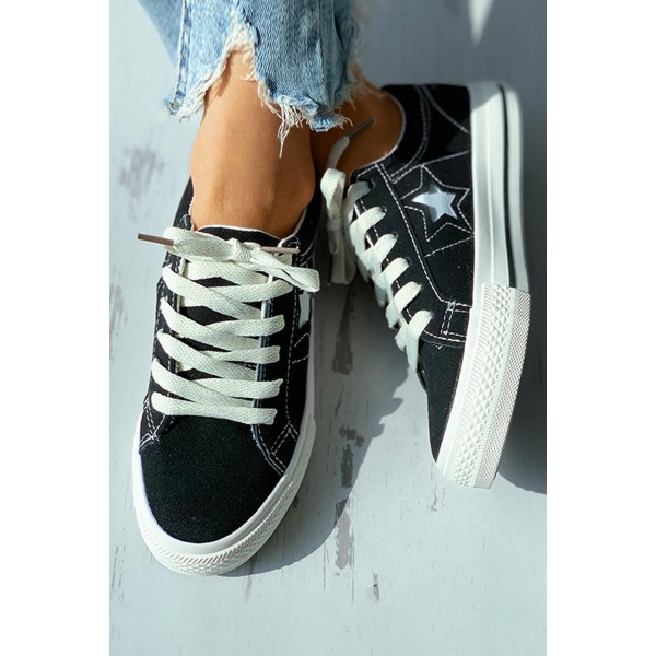 Black Star Pattern Lace-up Casual Canvas Sneaker