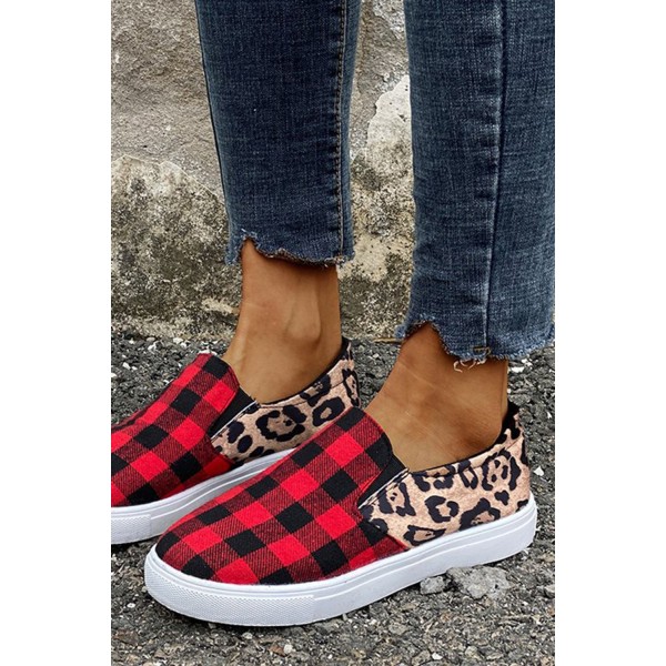 Plaid Leopard Splicing Round Toe Slip-on Shoes
