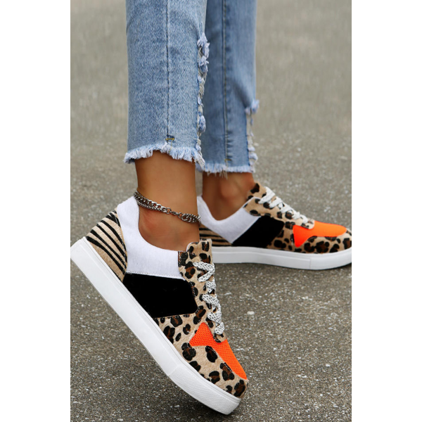 Leopard Color Block Lace-up Canvas Shoes