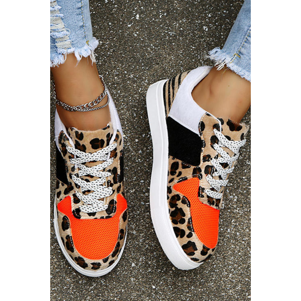 Leopard Color Block Lace-up Canvas Shoes