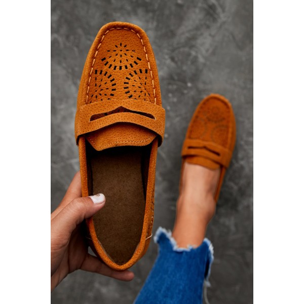 Brown Hollow-out Pattern Suede Slip-on Casual Shoes