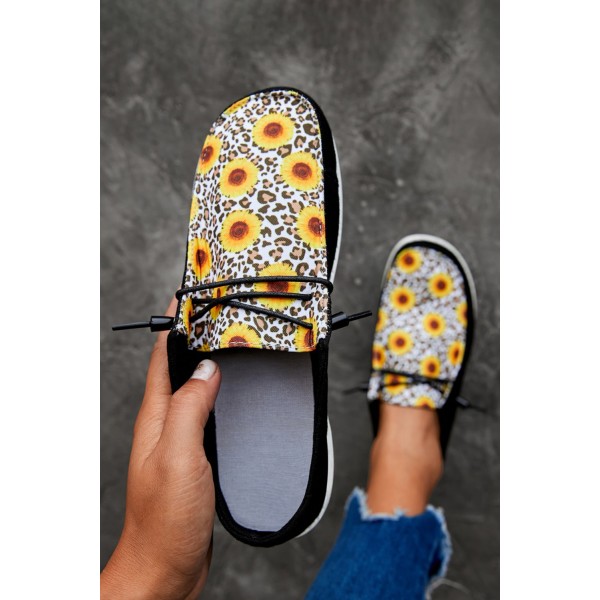 Black Leopard Sunflower Slip On Flat Sneakers