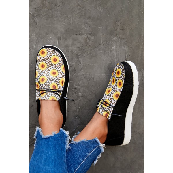 Black Leopard Sunflower Slip On Flat Sneakers