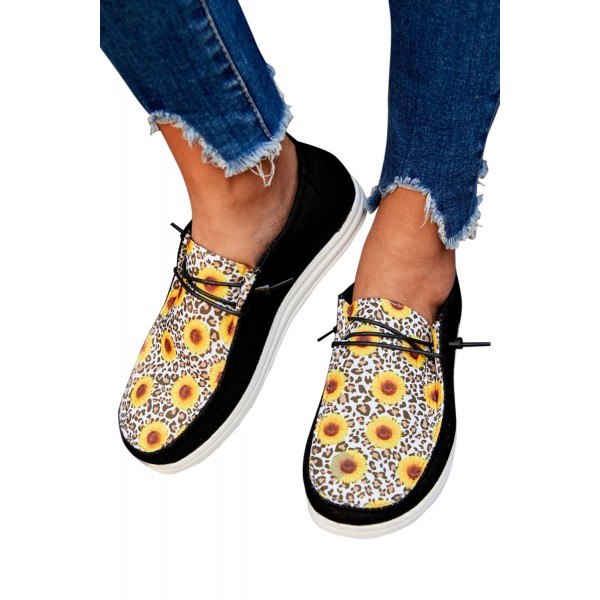 Black Leopard Sunflower Slip On Flat Sneakers