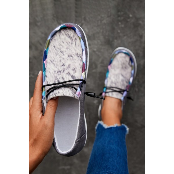 Dark Grey Leopard Lace Up Round Toe Flat Sneaker