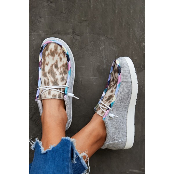 Leopard Lace Up Round Toe Flat Sneaker