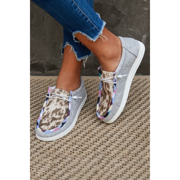 Leopard Lace Up Round Toe Flat Sneaker