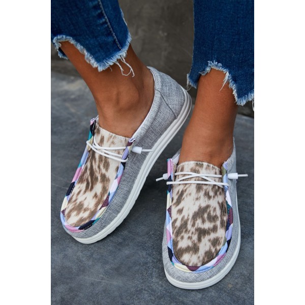 Leopard Lace Up Round Toe Flat Sneaker