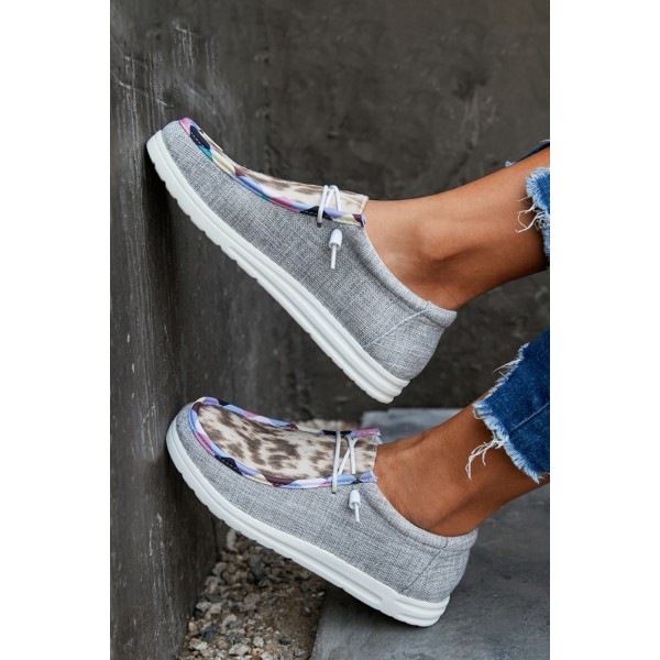 Leopard Lace Up Round Toe Flat Sneaker