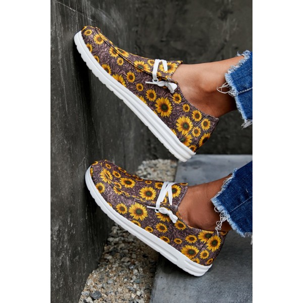 Coffee Sunflower Slip On Shoes
