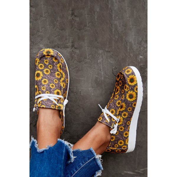Coffee Sunflower Slip On Shoes
