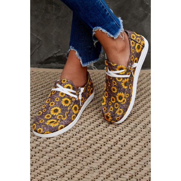 Coffee Sunflower Slip On Shoes