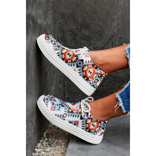 Multicolor Aztec Pattern Lace-up Sneakers