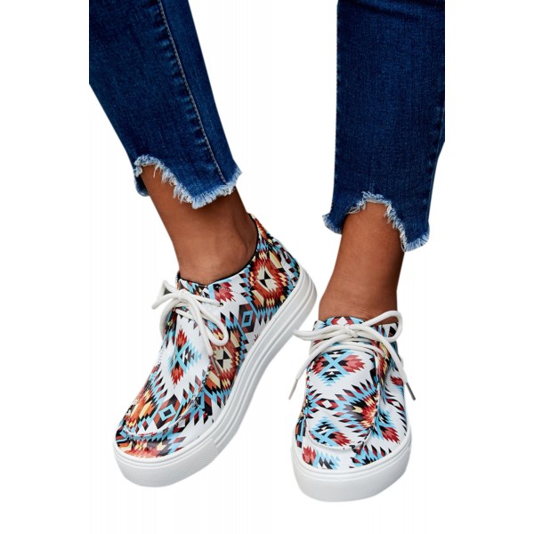 Multicolor Aztec Pattern Lace-up Sneakers
