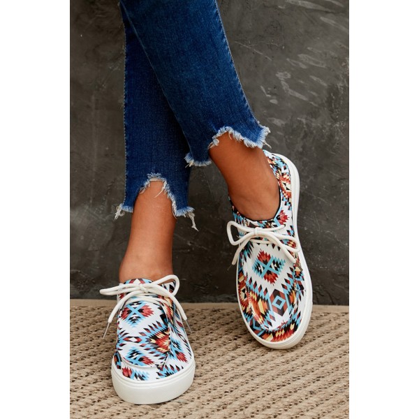 Multicolor Aztec Pattern Lace-up Sneakers