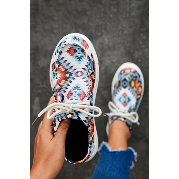 Multicolor Aztec Pattern Lace-up Sneakers