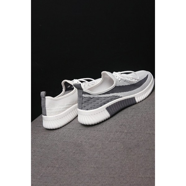 Gray Colorblock Lace up Hollow-out Mesh Sneakers