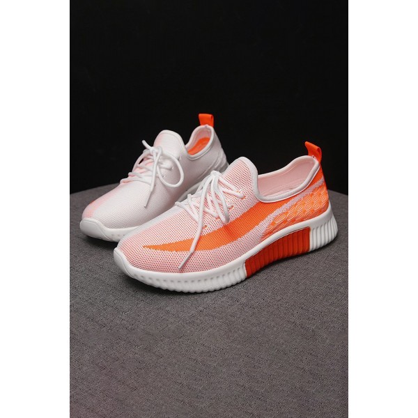 Orange Colorblock Lace up Hollow-out Mesh Sneakers