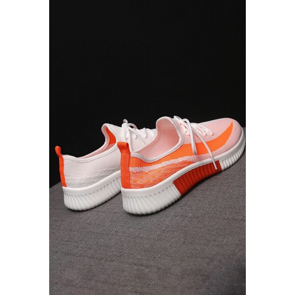Orange Colorblock Lace up Hollow-out Mesh Sneakers