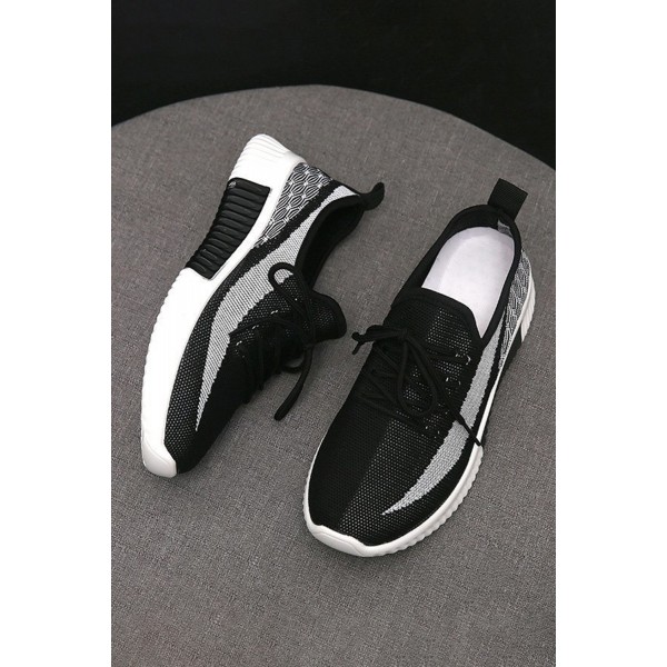 Black Colorblock Lace up Hollow-out Mesh Sneakers