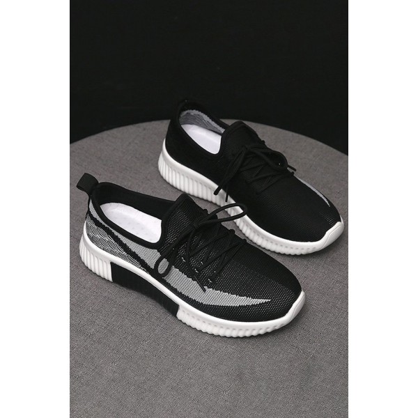 Black Colorblock Lace up Hollow-out Mesh Sneakers