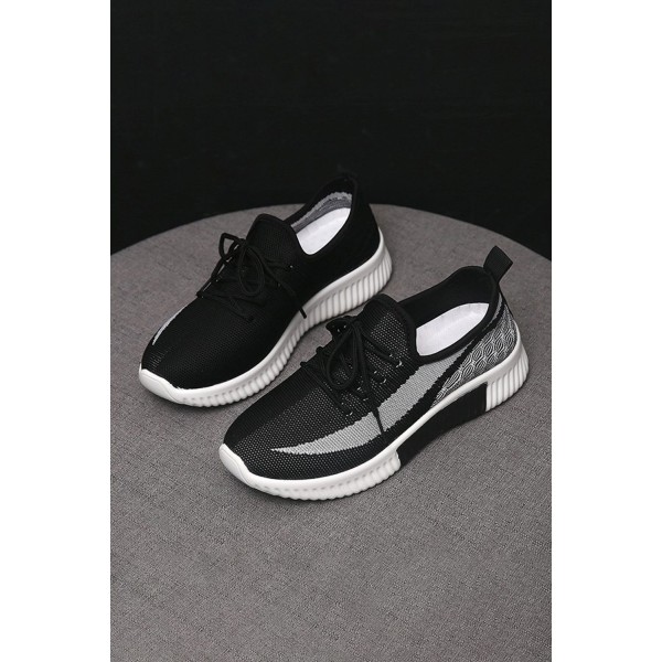 Black Colorblock Lace up Hollow-out Mesh Sneakers