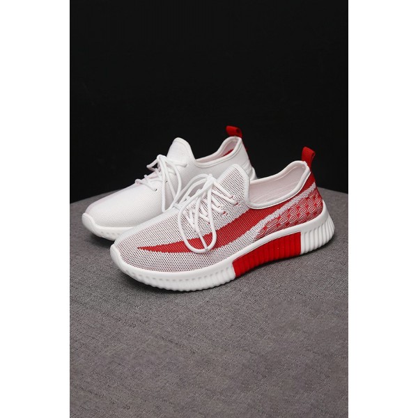 Red Colorblock Lace up Hollow-out Mesh Sneakers