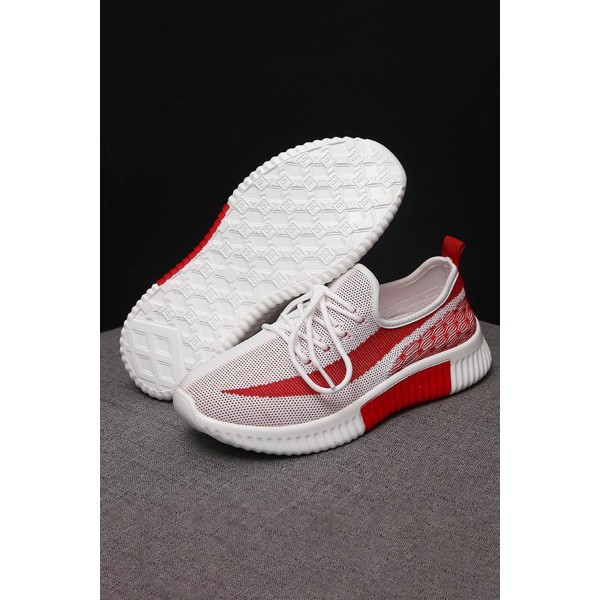 Red Colorblock Lace up Hollow-out Mesh Sneakers