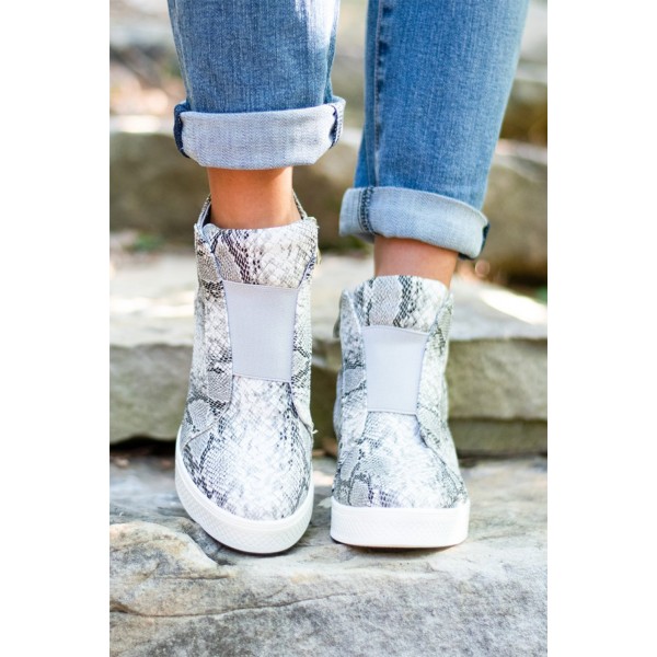 Gray Zip Closure Wedge Sneakers