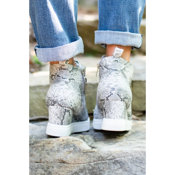 Gray Zip Closure Wedge Sneakers