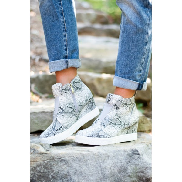 Gray Zip Closure Wedge Sneakers