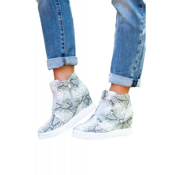 Gray Zip Closure Wedge Sneakers