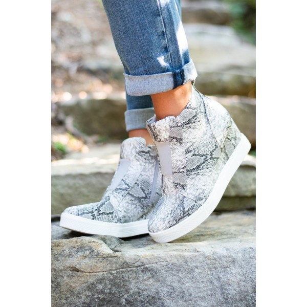 Gray Zip Closure Wedge Sneakers
