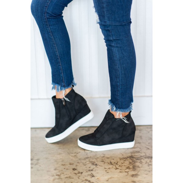 Black Zip Closure Wedge Sneakers