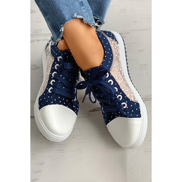 Dark Blue Lace Splicing Flat Shoes