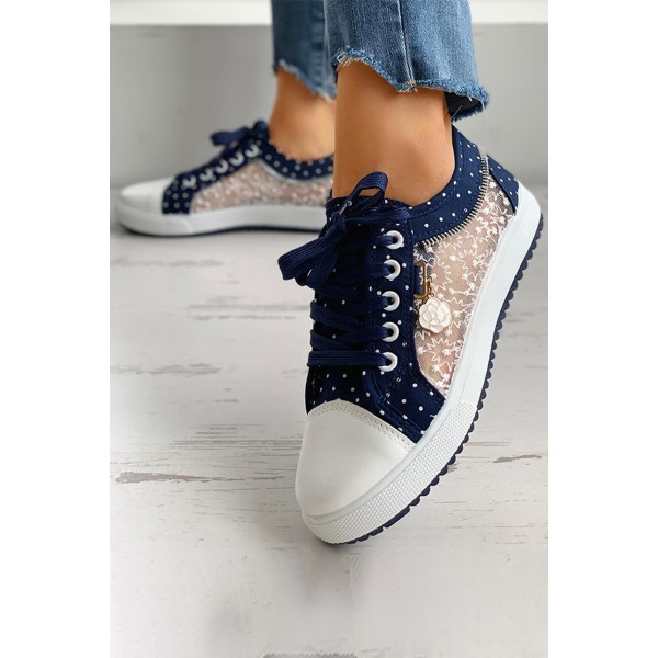 Dark Blue Lace Splicing Flat Shoes
