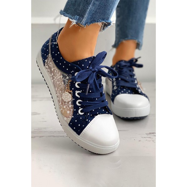 Dark Blue Lace Splicing Flat Shoes