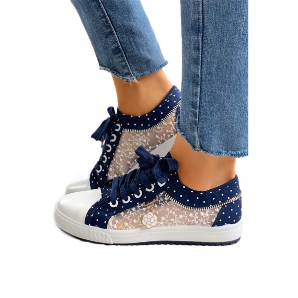 Dark Blue Lace Splicing Flat Shoes