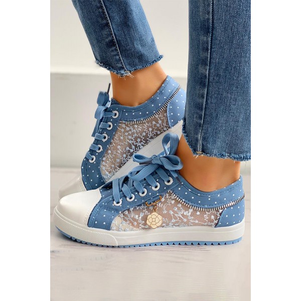 Light Blue Lace Splicing Flat Shoes