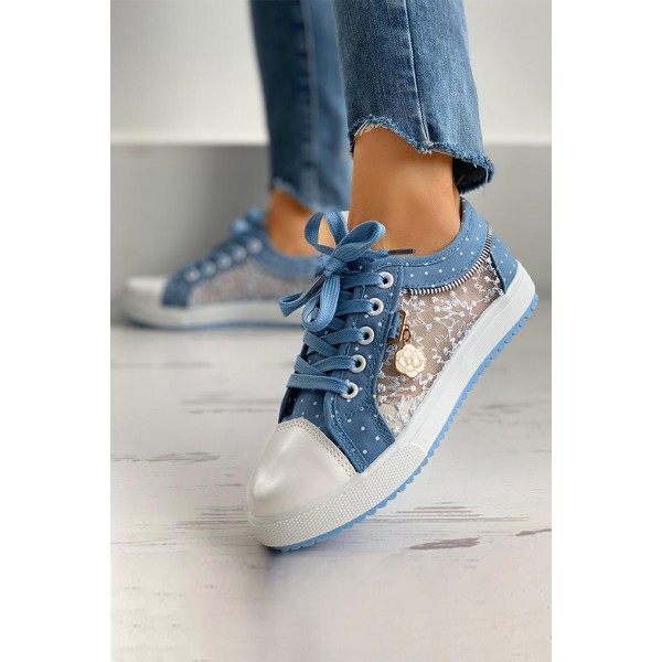 Light Blue Lace Splicing Flat Shoes