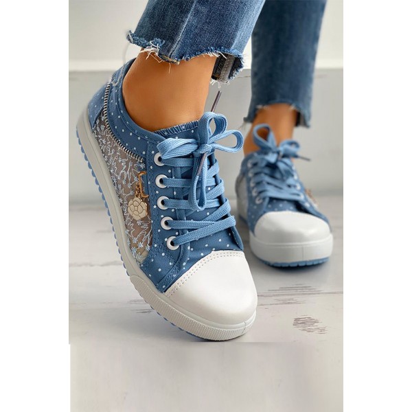 Light Blue Lace Splicing Flat Shoes