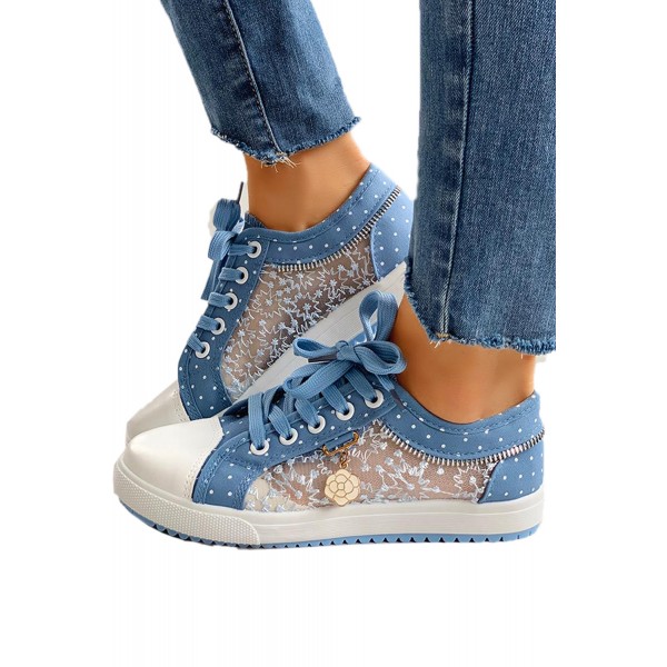 Light Blue Lace Splicing Flat Shoes