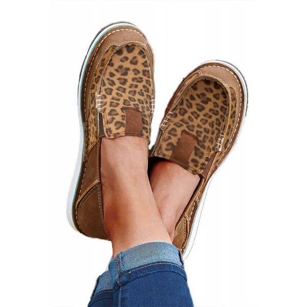 Leopard Splicing Flat Canvas Sneakers