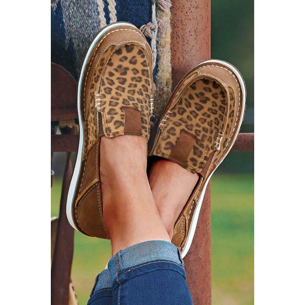 Leopard Splicing Flat Canvas Sneakers