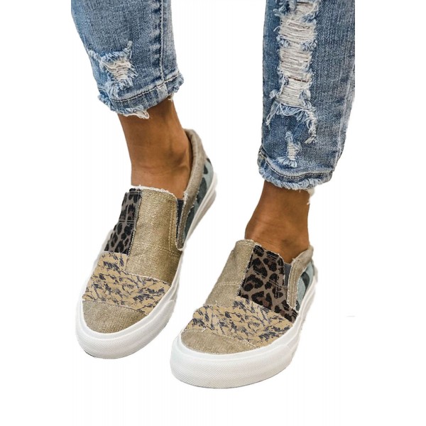 Khaki Snake Leopard Mixed Print Slip-on Canvas