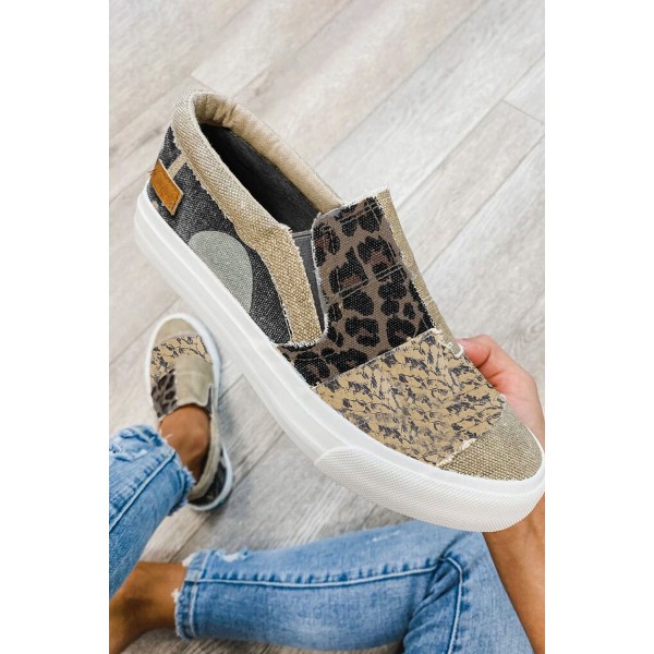 Khaki Snake Leopard Mixed Print Slip-on Canvas